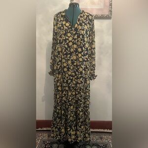 Lost + Wander Dark Blue and Gold Floral Maxi Dress size S